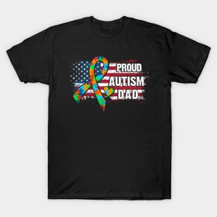 Autism Awareness T-Shirt Pround Autism Dad Vintage USA Flag Gift T-Shirt